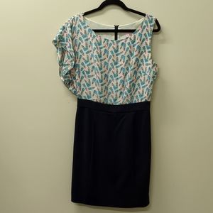 Lilly Pulitzer, Lipstick Patterned Dress with Navy Skirt